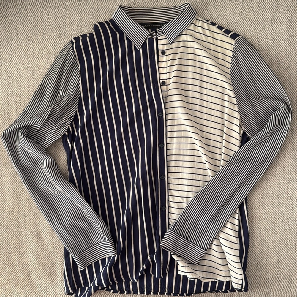 Striped button down blouse